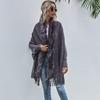 Batwing Long Sleeve Open Stitch Mid-Length Fit Shawl Loose Cardigan Fall Winter Artificial