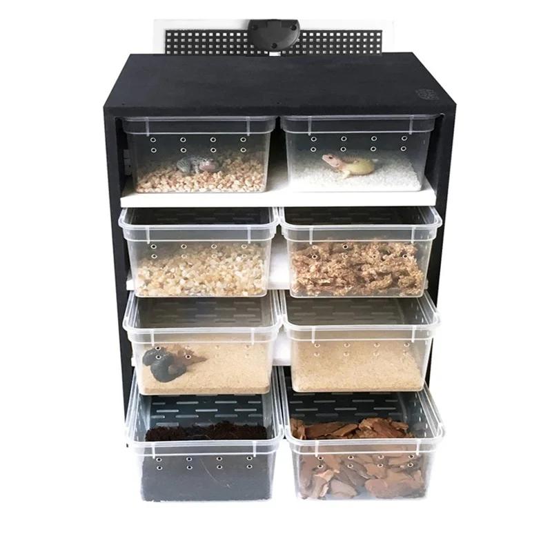 Pet Reptiles Acrylic Feeding Box Terrarium 4 Layers Breeding Tank Insect Lizards House Drawer with Hygrometer Heating Pad Cage