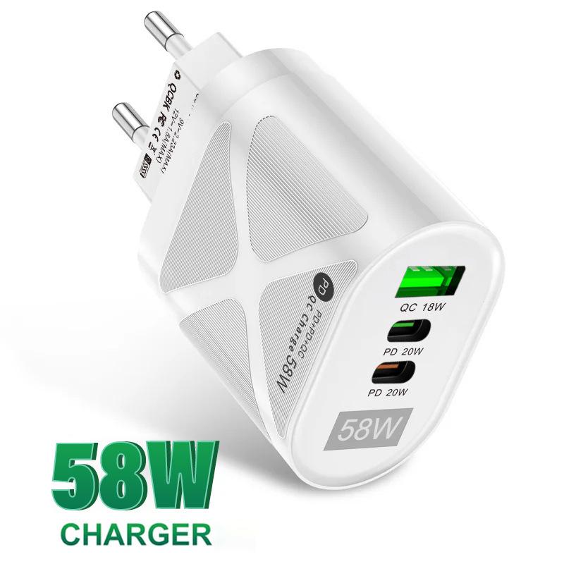 65W GaN Multi-Port Fast Charger with PD 33W & QC 3.0, European Standard (9V/12V)