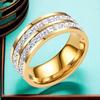 Stainless Steel Ring with Star-Inlaid Diamonds, Fade-Resistant, Titanium Finish