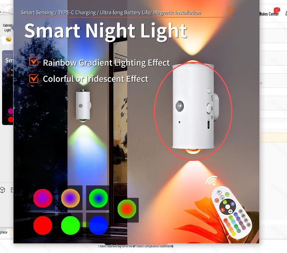 

Беспроводной RGB Диммируемый Магнитный Настенный Светильник с Датчиком Движения и Пультом Дистанционного Управления для Спальни, Лестничной Клетки или Коридора 3W / With Remote Control