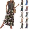 Sleeveless Floral Print Maxi Dress for Women Casual Waist Defined Long Dress Lightweight Summer Style Crew Neck