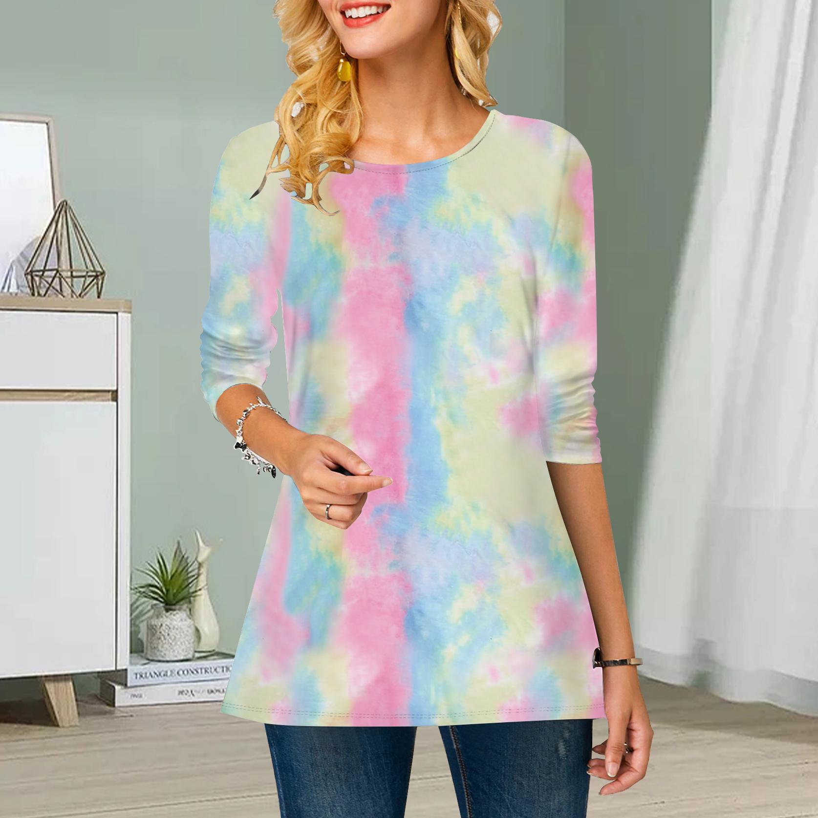 

Плюс Размер Женский Цветочный Принт Круглый Вырез Повседневный Свободный Длинный Рукав Топ 8XL розовый