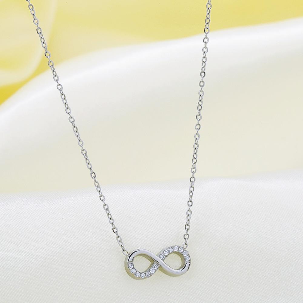 Women Necklace Infinite Loop Titanium Steel Zircon Jewelry Fashion Hypoallergenic No Fade