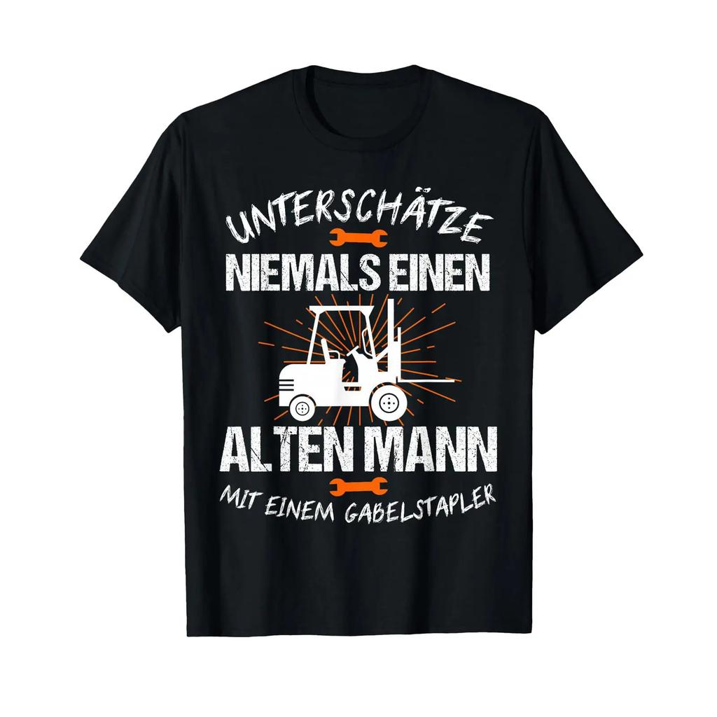 Funny GerUnisex Slogan Never Underestimate Old Unisex with Forklift T Shirt for Driver Warehouse Worker Logistics vintage Washed