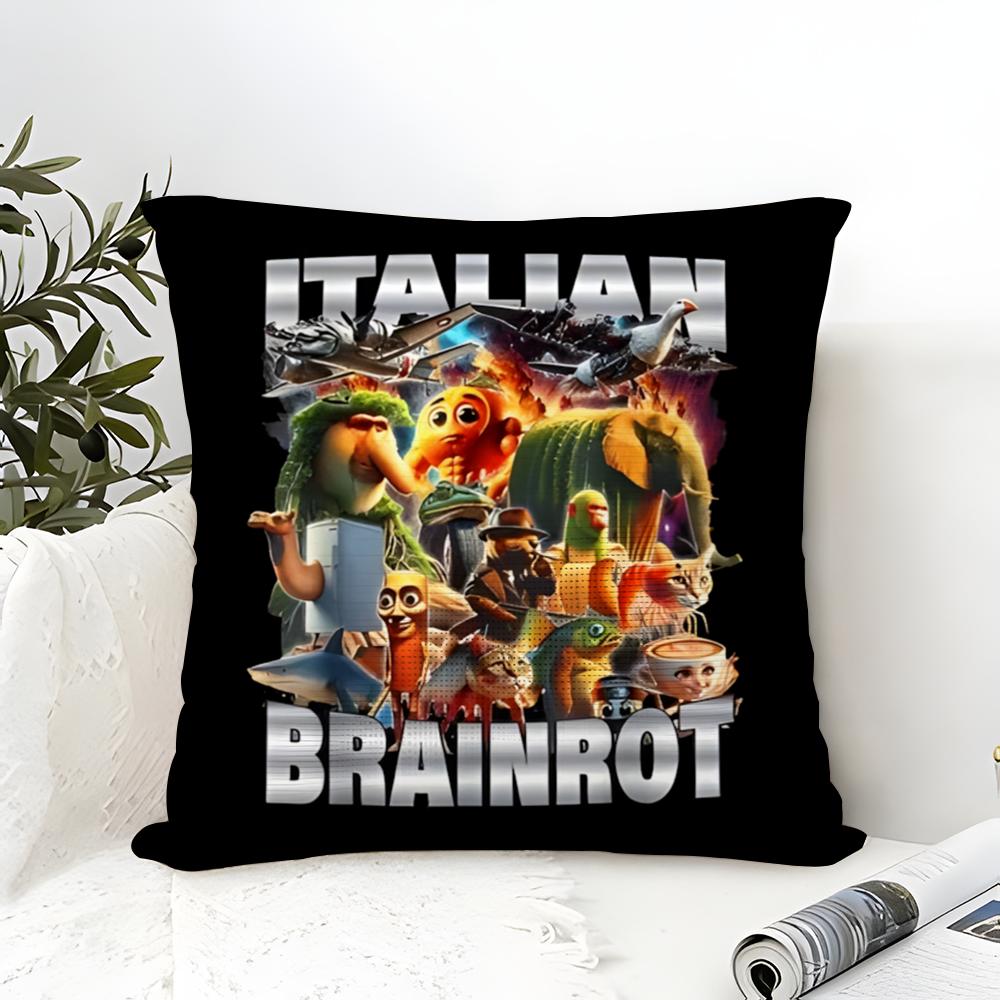 Pillow Case Cotton Linen Fabric Square Zipper Pillowcase Home Decorative Living Room I-Italian Brainrot Creative Animal Meme 4