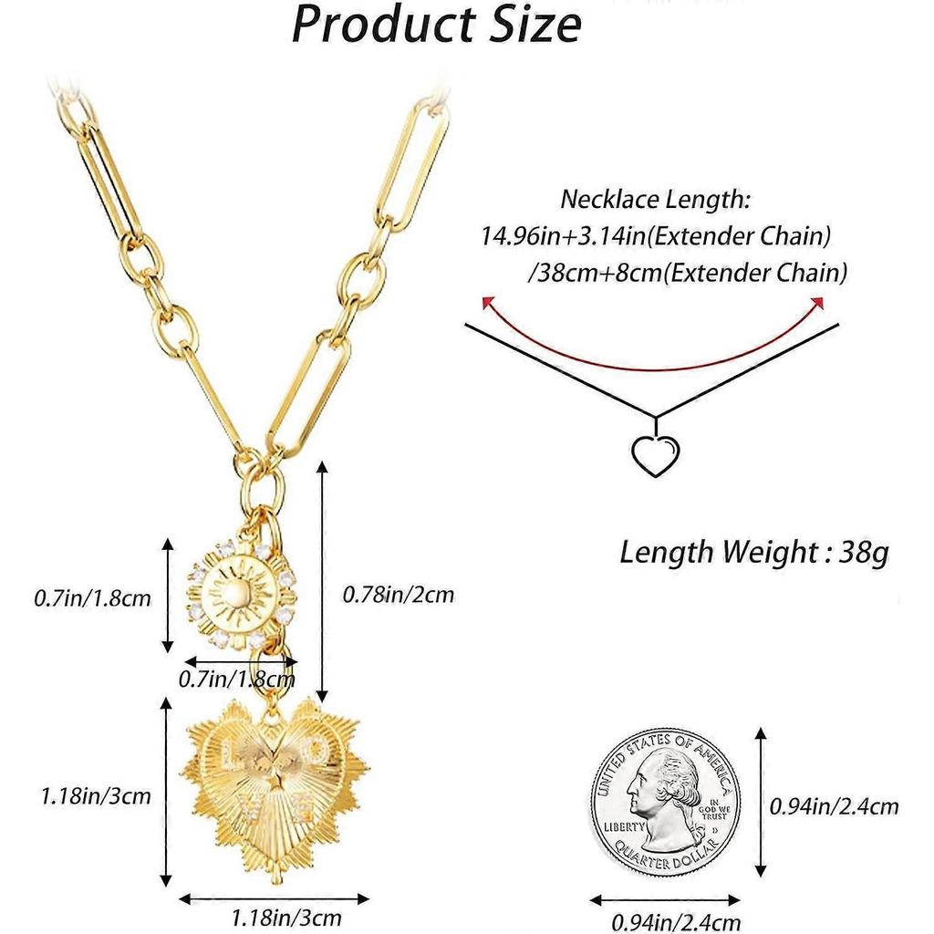 4555cm Chunky Gold Necklace for Women, Heart Pendants Necklace Sun Flower Necklace Fashion Hip Hop Choker Gift