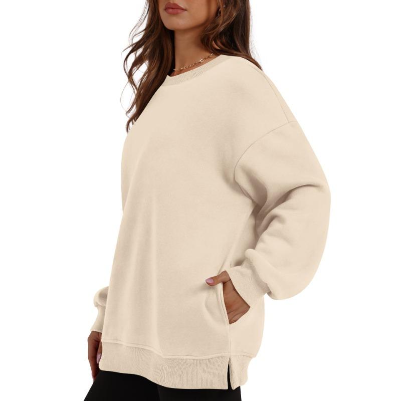TIFICY Pullover e maniche lunghe con scollo a manica lunga primavera autunno stampa tinta unita moda casual da donna