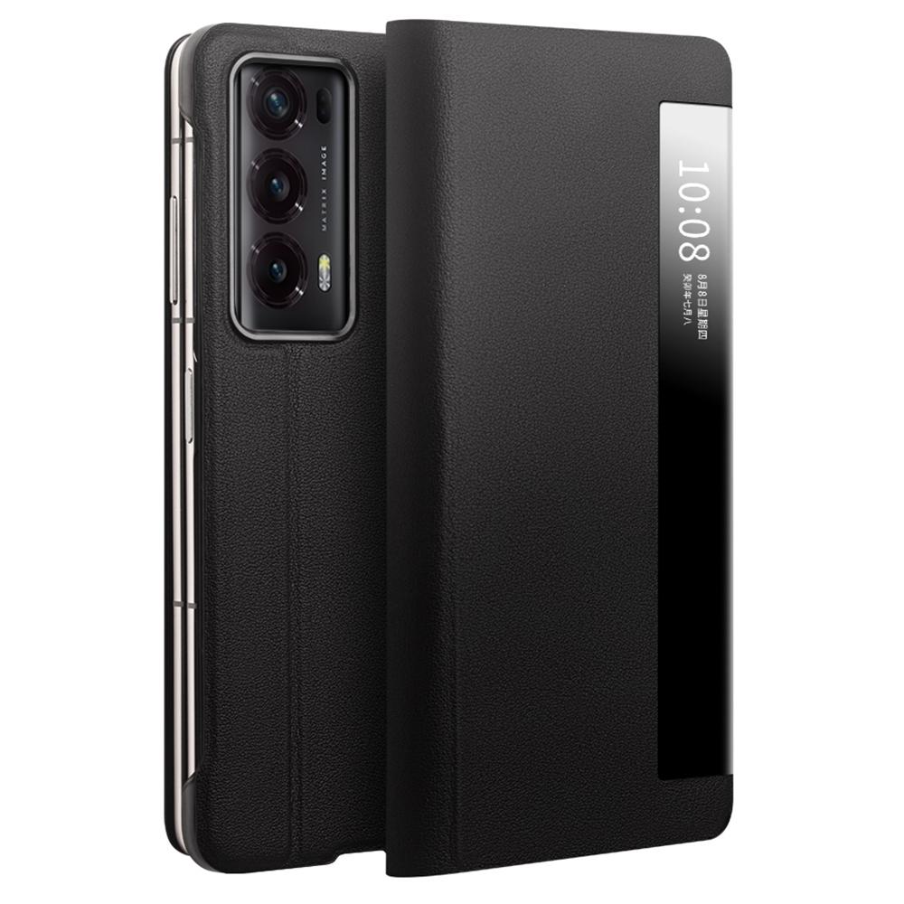 

QIALINO Для Honor Magic V2 5G Чохол з натуральної коров ячої шкіри з віконцем для смарт-перегляду Чохол для телефону Black