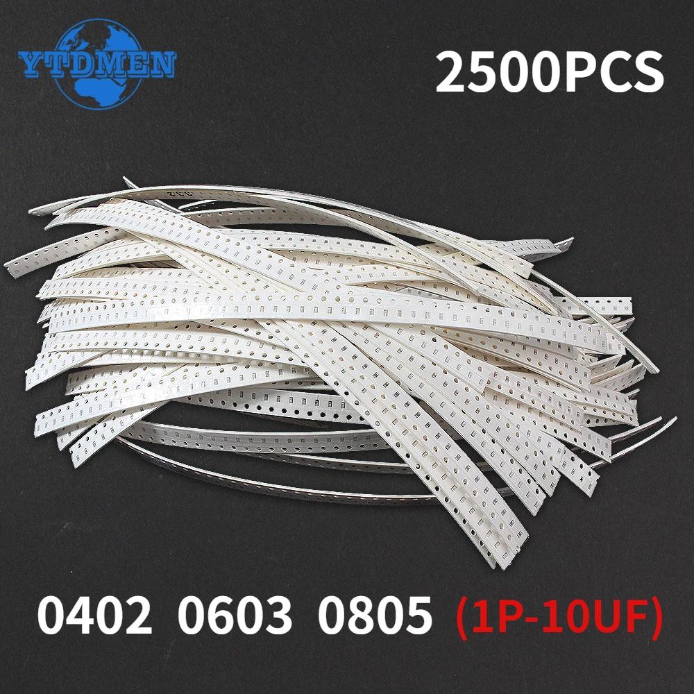 2500PCS 50 Values Capacitor Smd 0402 0603 0805 SMD Ceramic Capacitors Assortment Kit 1P-10UF 1PF 5PF 10PF 100PF 1nf 102 333 474