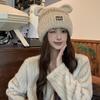 New cute bear knitted hat for women's autumn and winter thickened warm and cold-proof fashionable ear protection small plush hat