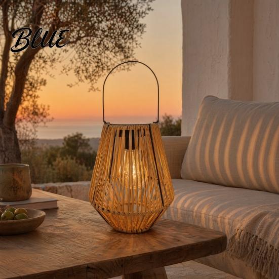 Decorative Solar Light Waterproof Eco-friendly Lantern Faux Outdoor Rattan Woven Light Rustic Lantern Powered Hanging for Garden Balcony Patio