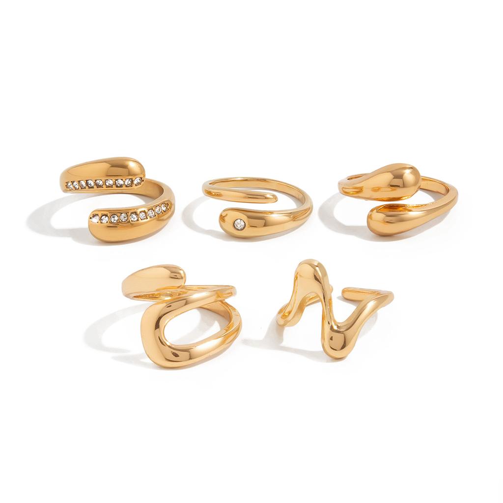 Salircon 5 Stück/Set Modische Unregelmäßige Strass-Offene Ringe Damen Vintage Statement Wassertropfen Knöchelring Paar Schmuck Geschenke