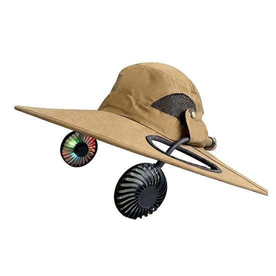 

Bucket Hat Dual Fan 2-in-1 Cooling Cap with USB Rechargeable Detachable Fans Glow-in-the-Dark Blades Adjustable Speed Wide Brim Sun Hat