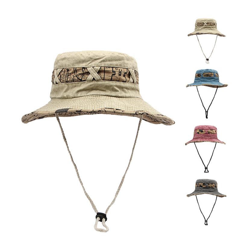 2025 Outdoor Fisherman Hats Men Women Summer Wide Brim Bucket Hat Sunscreen Sun Hat Fishing Hiking Cap Washed Cotton Panama Cap