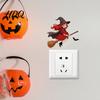 Removable PVC Wall Decals Halloween Switch Sticker Witch Riding Broom Light Decal Stickers Self-Adhesive for Bedroom Living Room Entryway