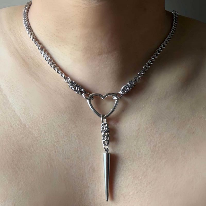 Unisex Titanium Steel Rivet Heart Necklace - Trendy Hip Hop Chain for Men