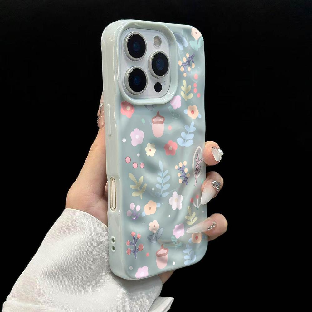

Simple Floral Collage Phone Case For iPhone 17 16 15 14 13 12 11 Pro Max 14 15 Plus 17Air Wrinkle Wave Soft Silicone Drop Cover iPhone17 Pro Max