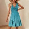 Women's V-Neck Waisted Floral Print Sleeveless Hem Spliced Dresses