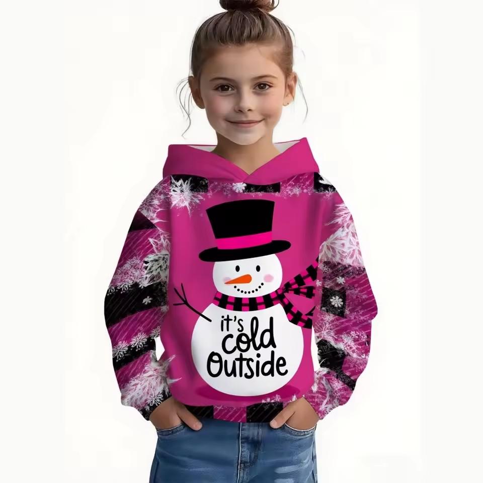 Cartoon Cat Full Print Girl Trendy Hoodie Sweatshirt, Comfort Fit Long Sleeve Jumper Tops, Children Kids Clothing Gift