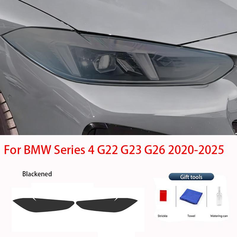 Fit For BMW 4 Series G22 G23 G26 -2025 Transparent Smoked Black TPU Headlight Film UV Scratch Resistant Pre Cut Protective V