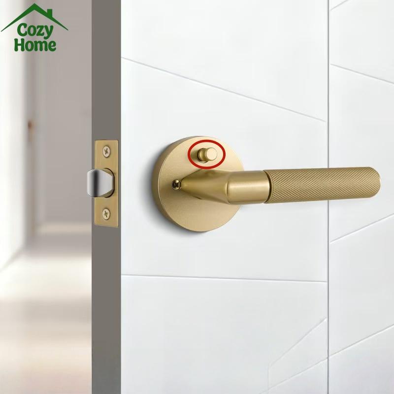 Modern Entry Door Lock Handle Set Zinc Alloy Room Interior Knurled Door Lock Levers Matte Black Bedroom Door Handle