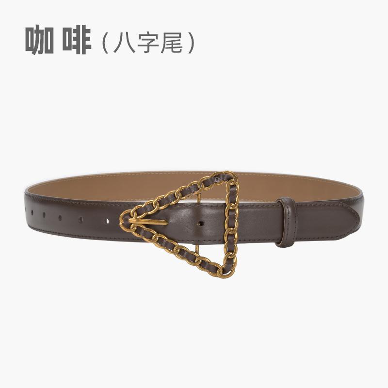 Women'S Belt Retro Triangle Pin Buckle Chain Belt Women'S Decorative Leather Fine Belt Women'S Dress