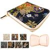 Carteira Bifold Redonda Tendência Yamagishi Nishijin-ori, Brocado Dourado, Feminina, Carteira Bifold, Zíper Redondo, Compacta, Padrão Japonês, Luz da Lua,