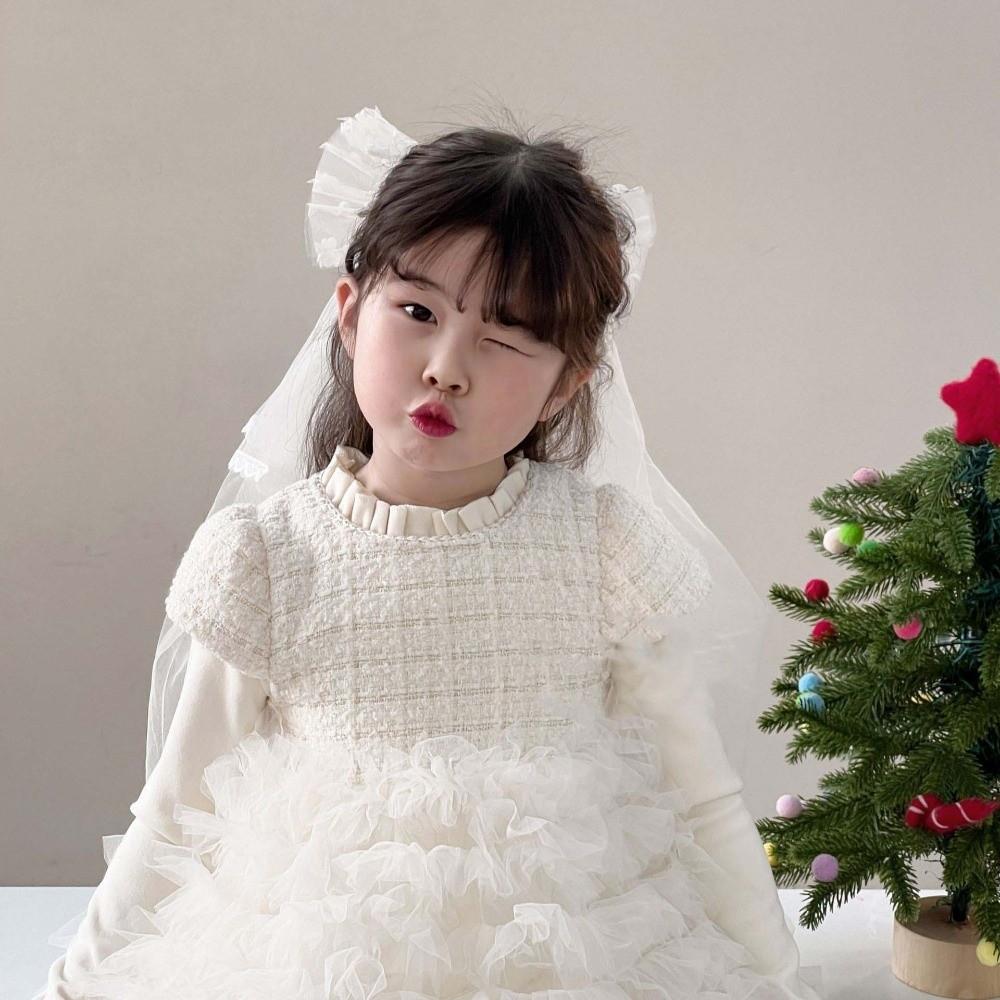 Bow Veil Hair Clip Beads White Bridal Tulle Elegant Girls Head Gauze Hair Accessories