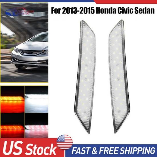 Clear Len Rear Bumper Reflector LED Brake Lights Fit 2013-2015 Honda Civic Sedan