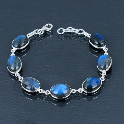 Natural Labradorite Gemstone Bracelet, 925 Sterling Silver, Link Bracelet 7 Inch To 8 Inch, Handmade Silver Bracelet Jewelry Gift For Valentine's Day