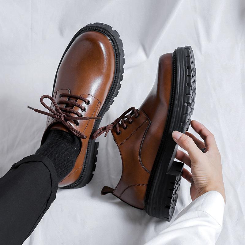 British style leather shoes Korean version round head thick sole heightening big head shoes leather versatile fashion tooling shoes men's 66103-R