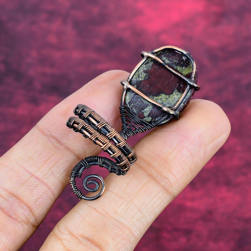 Dragon Bloodstone Real Gemstone Ring Adjustable Ring Copper Wire Wrapped Jewelry