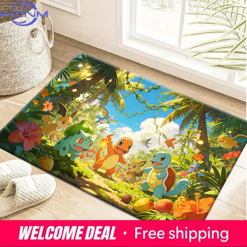 Pokemon Tropical Adventure Print Doormat Anti-slip Absorbent Floor Mat for Home Entrance Bedroom Living Room Decor