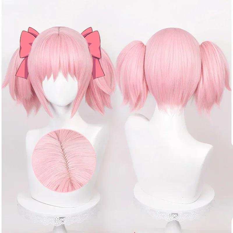 Anime Madoka Kaname Cosplay Synthetik-Perücke Hohe Qualität Rosa Kurze Clip-Pferdeschwänze Hitzebeständiges Haar Party Anime Cosplay-Perücken