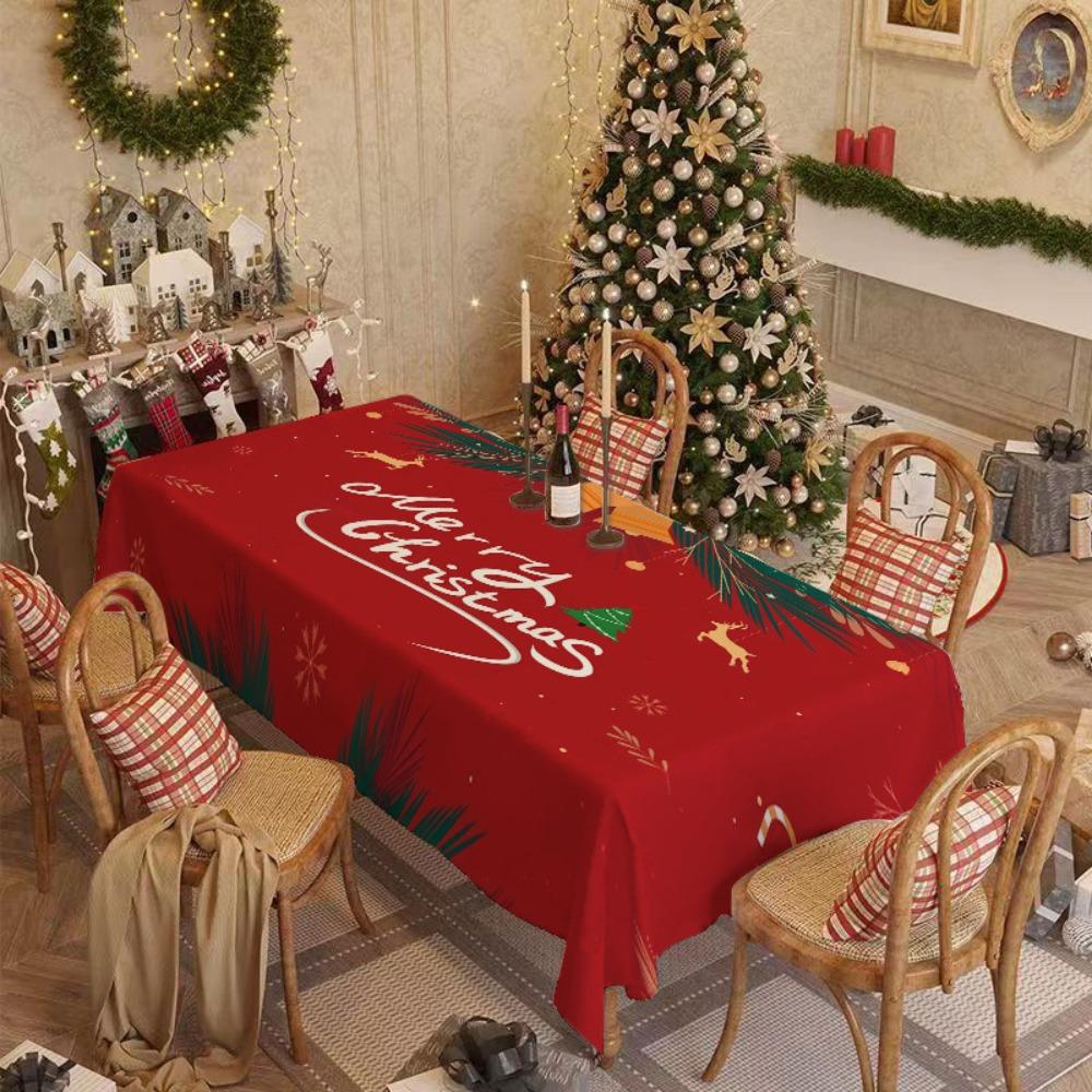 Christmas Tablecloth Red Festive Decor for Living Room Dining Table Rectangular Holiday Atmosphere