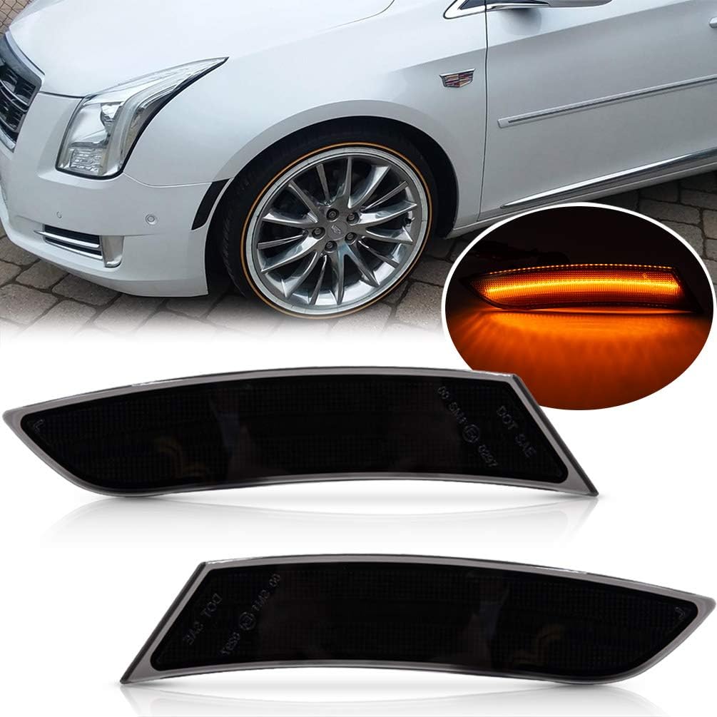 LED Front Side Marker Lamps Replacement for Cadillac XTS 2013 2014 2015 2016 2017 Clear Lens Amber LED Turn Singal Lights Kits Replace OEM Sidemarker