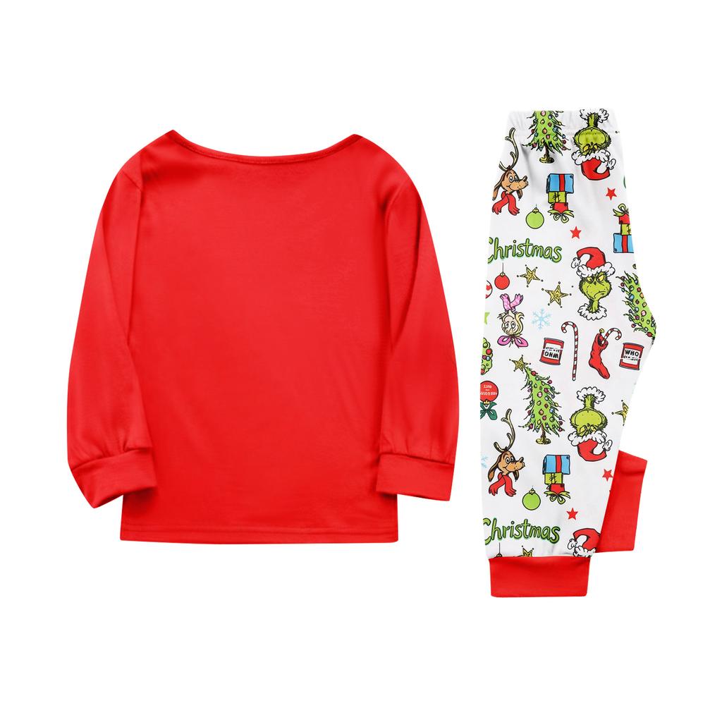 Matching Family Christmas Print Loungewear Set with Long Sleeve Neck Top and Pants for Parents and Kids