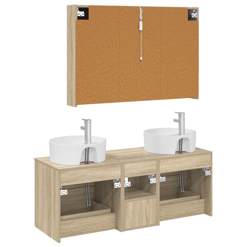 Bathroom Furniture Set 4 Pcs Sonoma Oak Engineered Wood and Glass