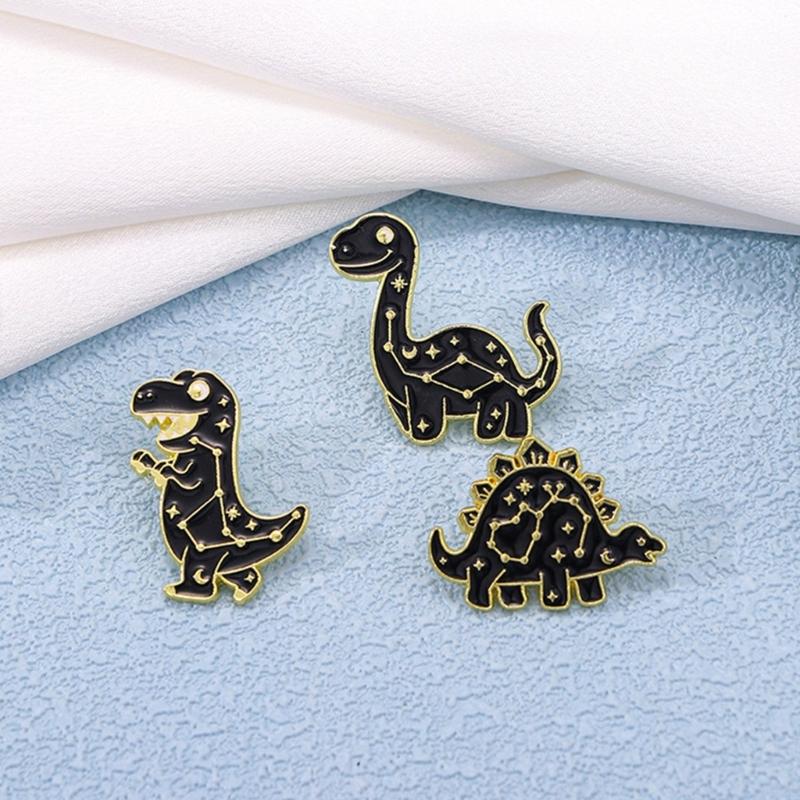 Creative Black Dinosaur Brooch with Constellations Creative Animal Lapel Pin Unisex Accessory for Clothing and Bags