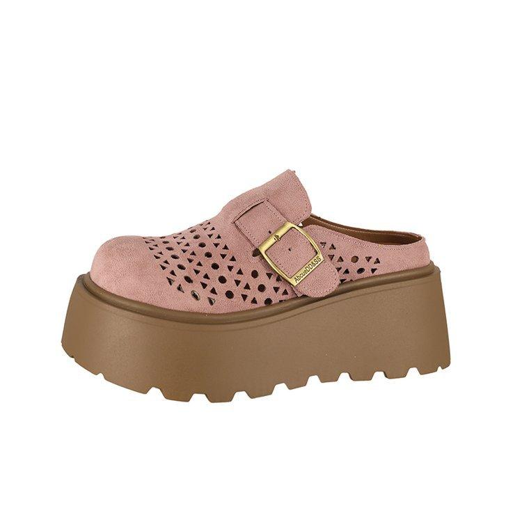 Thick-soled Bag Head Slippers Women's Summer Wear New Muffin Hole Shoes Retro Drag One Pedal Sandals Women