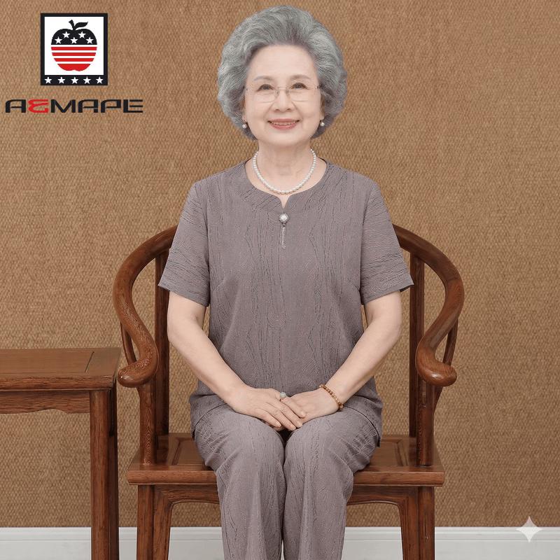AEMAPE Women s Lightweight Breathable Two-Piece Summer Outfit for Moms 2XL