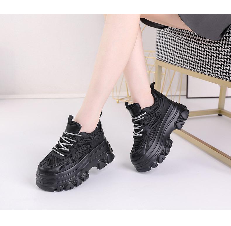 Women's Genuine Leather Height-Increasing Platform Dad Shoes - Breathable, Mesh, Hidden Heel for Autumn & Winter