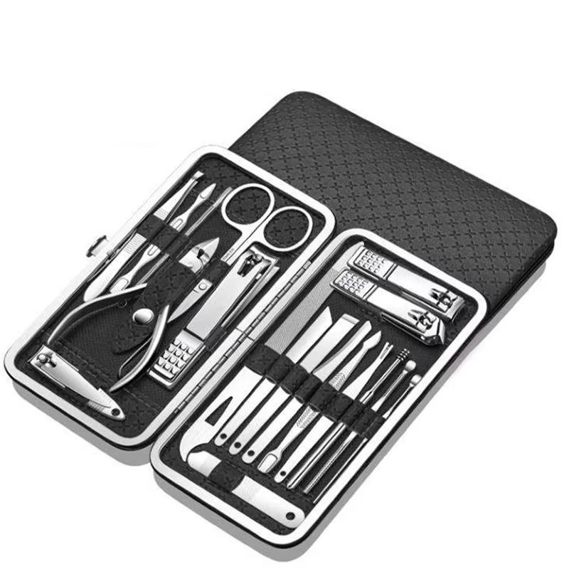 19pcs Professional Multifunctional Stainless Steel Nail Clipper Kits Portable Manicure Pedicure Set with PU Bag