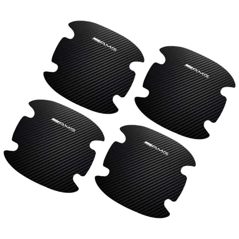 4Pcs Carbon Fiber Car Door Handle Protection Emblem Sticker Accessories For Mercedes Benz W203 W204 W211 W210 W124 AMG W202 CLA