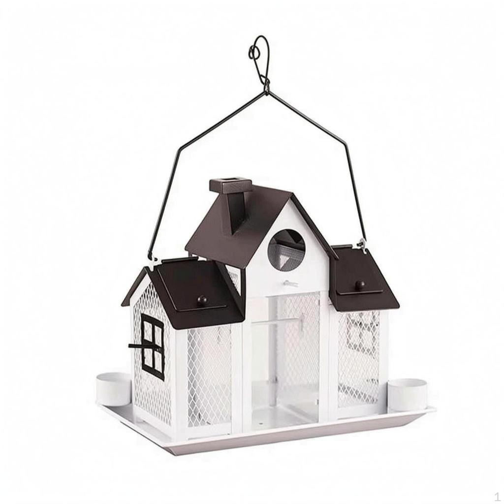 Solar Bird Feeder House Roofed Hanging for Outdoor White