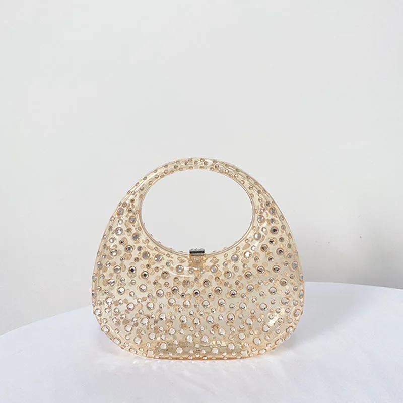Lady Evening Bags for Women Luxury Designer Handbag and Purses New Ins Transparent Plastic Imitation Diamond Acrylic Pouch Bag