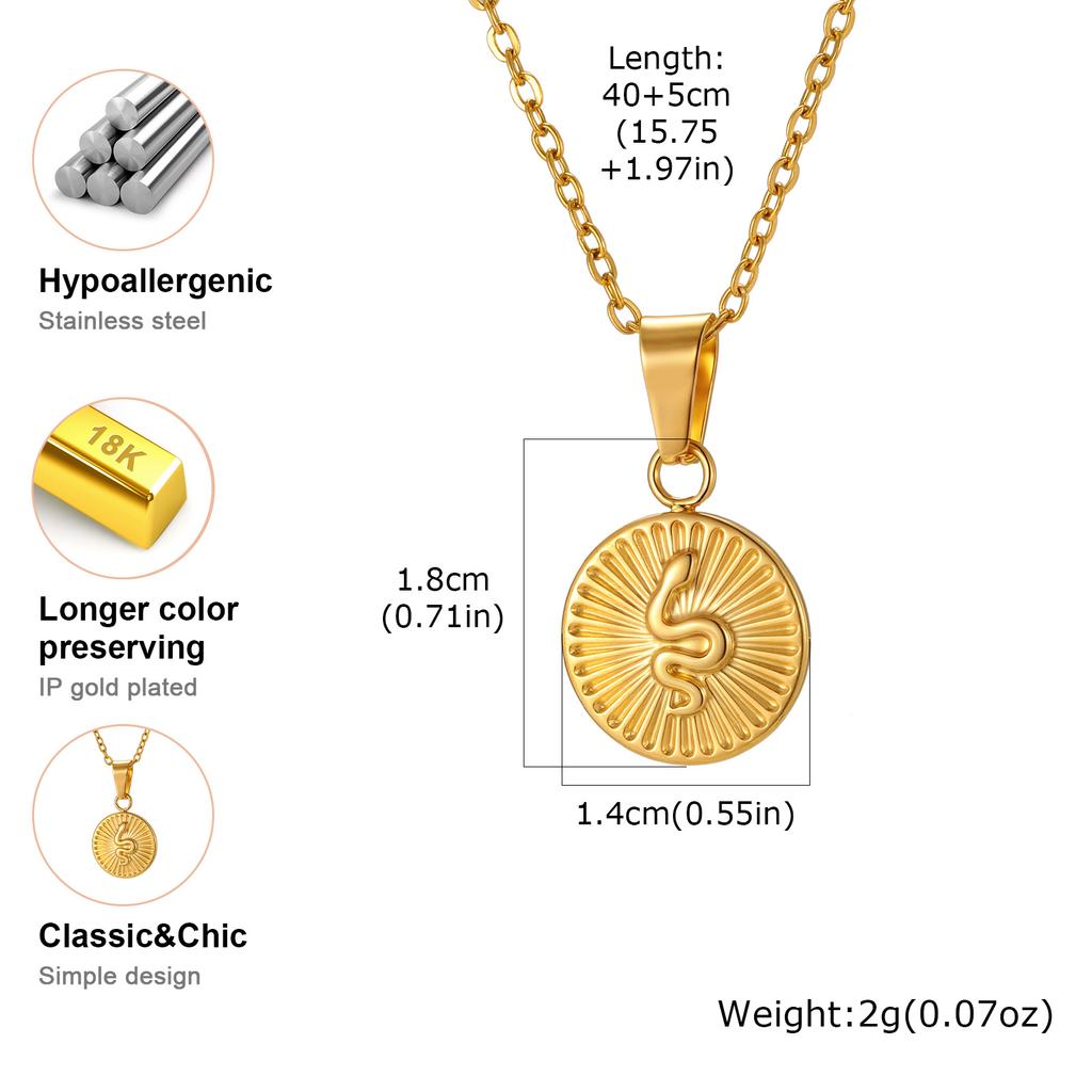 Stainless Steel Snake Pattern Medallion Pendant for Women 18K Gold Plated Link Chain Necklaces Clavicle Chain Statement Jewelry