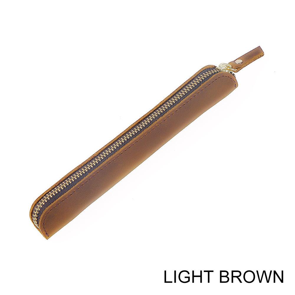 AIGUONIU Mini Handwritten Leather Pencil Case Portable Cowhide Zipper Pen Protective Case