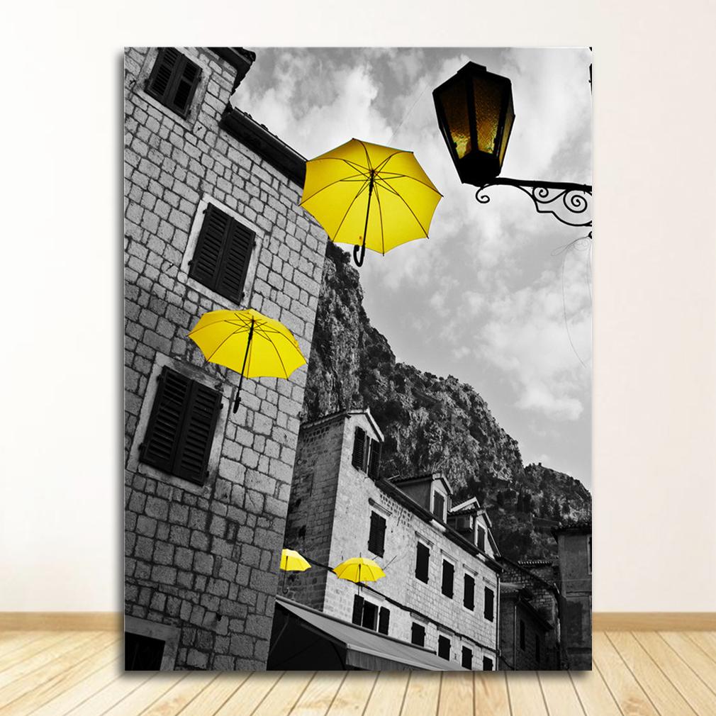 Picture For Living Room Decoration Poster And Print Black And White Landscape Nordic Canvas Painting Set Art Yellow Scenery Wall
